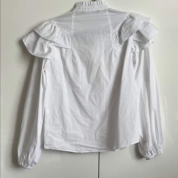ZARA NWOT White Ruffled Cotton Button Blouse, Size M - Picture 6 of 8